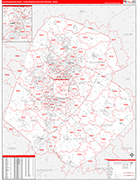 Austin-Round Rock Metro Area Wall Map Red Line Style
